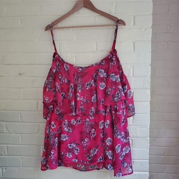 Torrid Pink Floral Spaghetti Strap Off Shoulder Top Blouse Size 5 - Picture 2 of 8